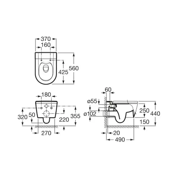 Унітаз підвісний Roca Inspira Square Rimless 56х37, білий (A346527620)