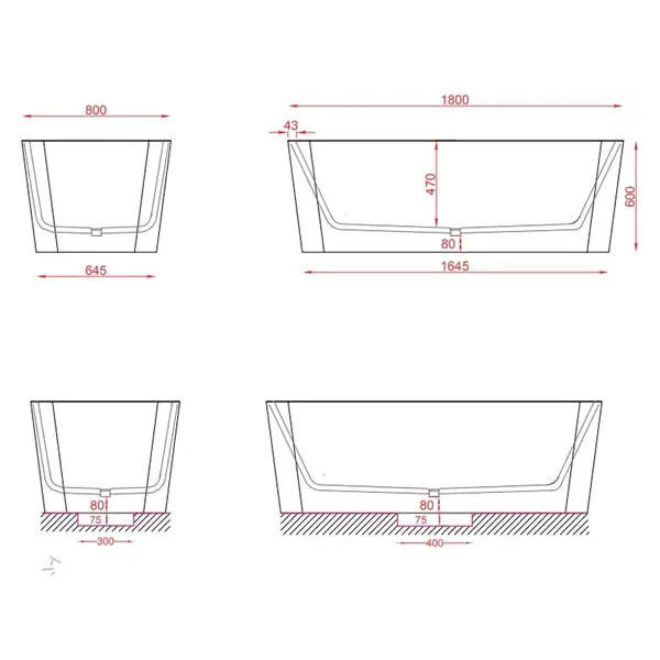 Ванна зі штучного каменю Artceram Square 180x80, білий матовий (ACW004 05) Ванна зі штучного каменю Artceram Square 180x80, білий матовий (ACW004 05)