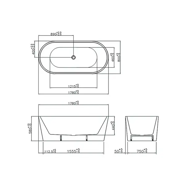 Ванна акриловая отдельностоящая 178 х 80 х h58 см Devit Ovale 18080136