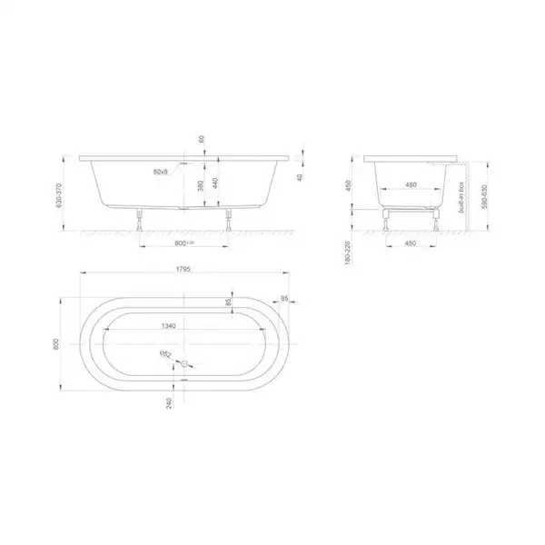 Ванна акрилова Knief Cool Fit, 180x80, круглий перелив (0400082)