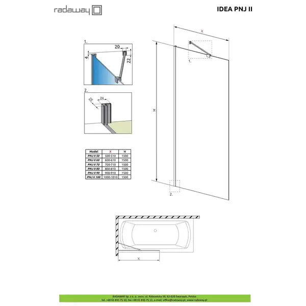 Шторка для ванни Idea Black PNJ II 100, RADAWAY (10001100-54-01)
