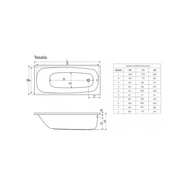 Ванна прямокутна TESALIA 180x80, RADAWAY (WA1-06-180x080U) Ванна прямокутна TESALIA 180x80, RADAWAY (WA1-06-180x080U)