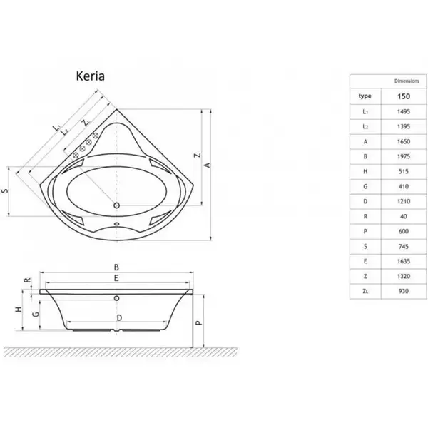 Ванна кутова KERIA 150x150, RADAWAY (WA1-37-150x150U) Ванна кутова KERIA 150x150, RADAWAY (WA1-37-150x150U)