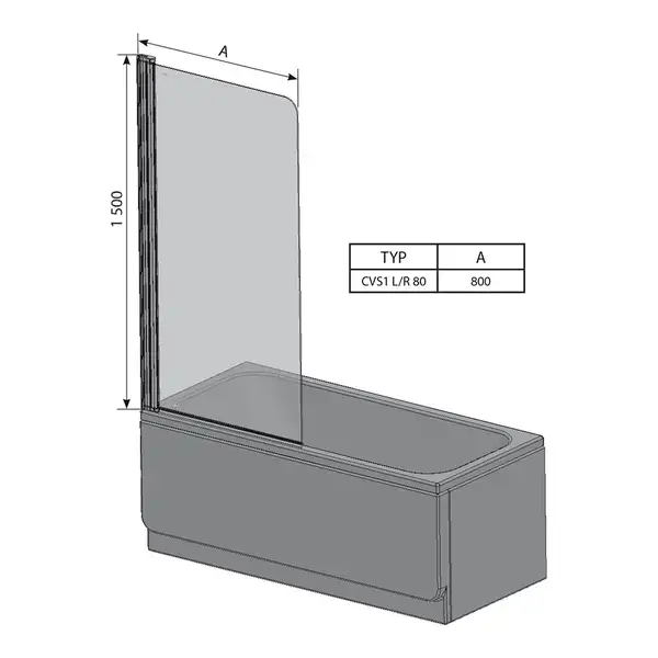Шторка для ванни одноелементна CVS1-80 L Transparent, (7QL40C00Z1) RAVAK Шторка для ванни одноелементна CVS1-80 L Transparent, (7QL40C00Z1) RAVAK