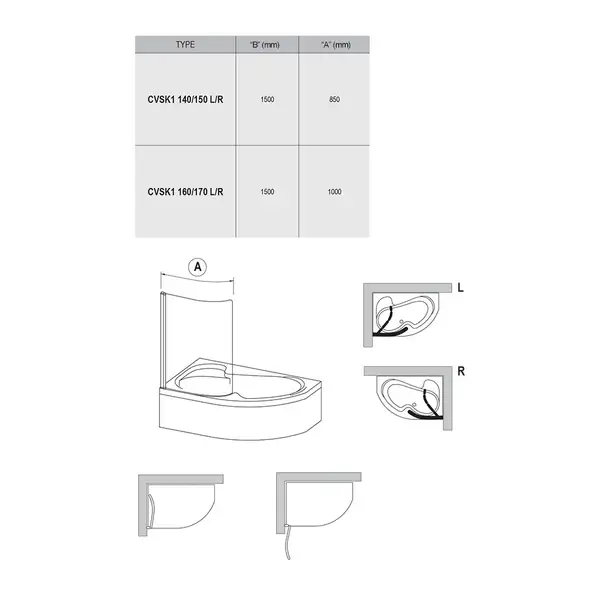 Шторка для ванни одноелементна CVSK1 ROSA 140-150 L Transparent, (7QLM0100Y1) RAVAK Шторка для ванни одноелементна CVSK1 ROSA 140-150 L Transparent, (7QLM0100Y1) RAVAK