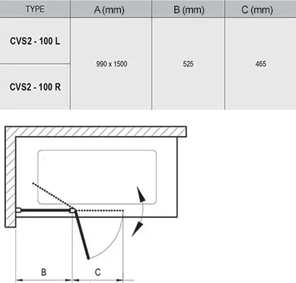 Шторка для ванни двохелементна CVS2-100 R Transparent, (7QRA0U00Z1) RAVAK