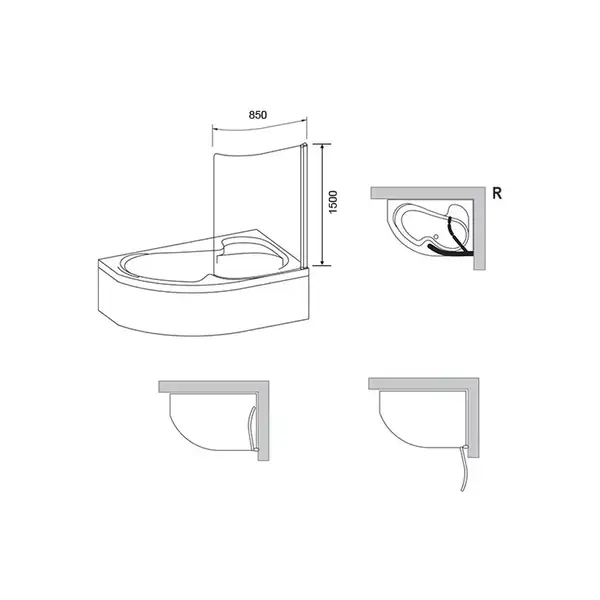 Шторка для ванни одноелементна CVSK1 ROSA 140-150 R Transparent, (7QRM0100Y1) RAVAK Шторка для ванни одноелементна CVSK1 ROSA 140-150 R Transparent, (7QRM0100Y1) RAVAK