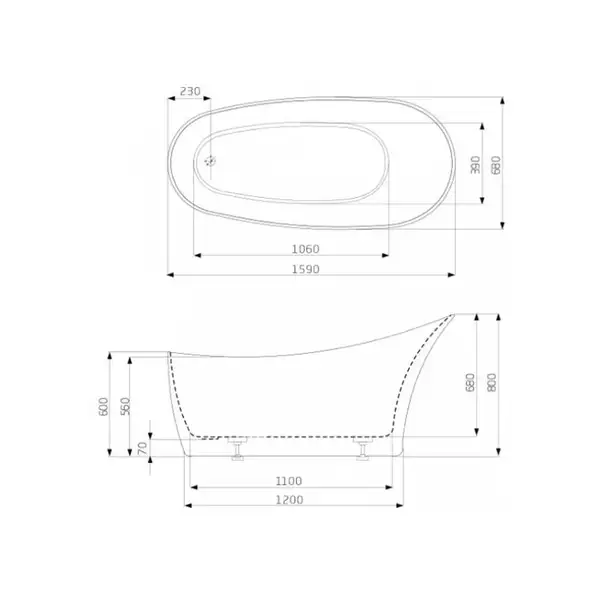 Ванна овальна Dignity 159x68, Roca (A24T441000) Ванна овальна Dignity 159x68, Roca (A24T441000)