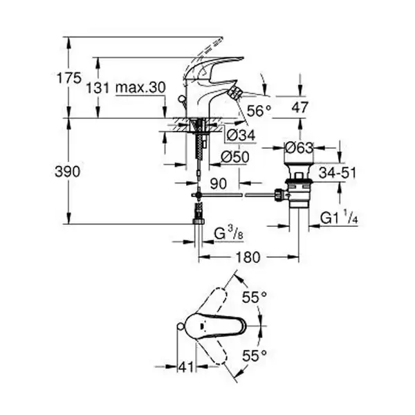 Смеситель для биде, однорычажный Grohe Euroeco (цвет- хром) (23266000) фото 2 Aquada.com.ua Смеситель для биде, однорычажный Grohe Euroeco (цвет- хром) (23266000) фото 2 Aquada.com.ua