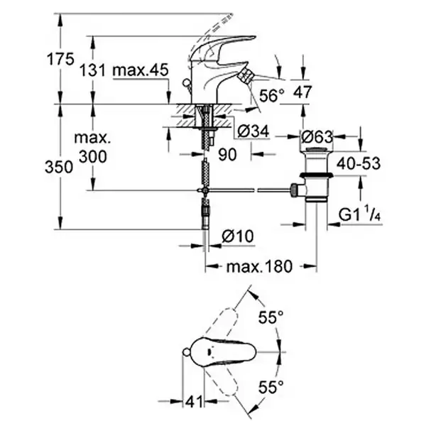 Смеситель однорычажный для биде Grohe Euroeco (цвет - хром) с донным клапаном (32737000) фото 2 Aquada.com.ua