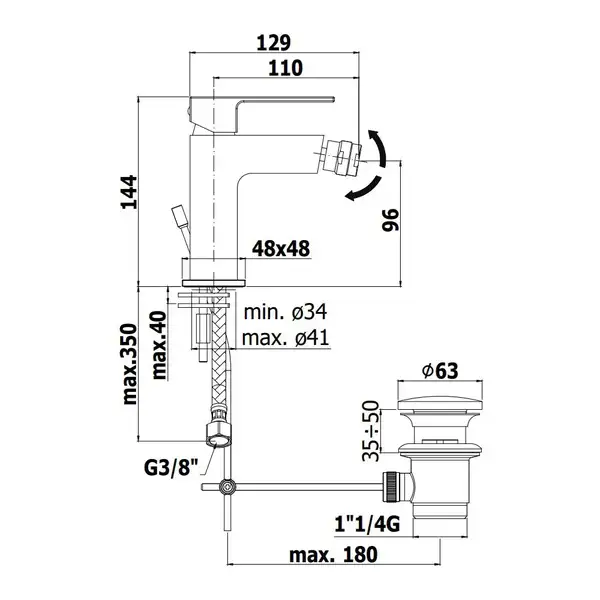 Смеситель для биде Paffoni Elle (цвет - хром), с донным клапаном Clic-Clac (EL131KCR)