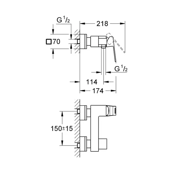 Смеситель для душа Grohe Eurocube (цвет - тёмный графит, матовый) (23145AL0) фото 4 Aquada.com.ua
