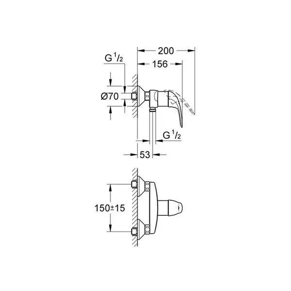 Смеситель для душа, однорычажный Grohe Euroeco (23268000) фото 2 Aquada.com.ua