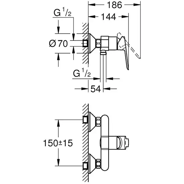 Змішувач для душа Grohe Bauedge, хром (23636000)