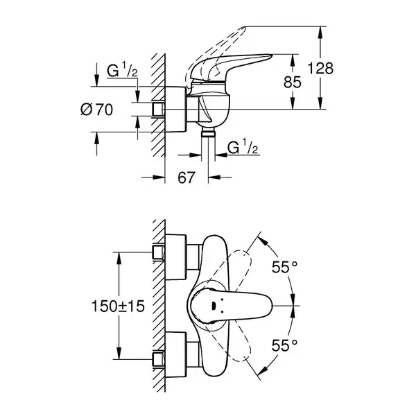 Смеситель однорычажный для душа Grohe Eurostyle Solid DN 15 (цвет - хром) (23722003) фото 2 Aquada.com.ua Смеситель однорычажный для душа Grohe Eurostyle Solid DN 15 (цвет - хром) (23722003) фото 2 Aquada.com.ua