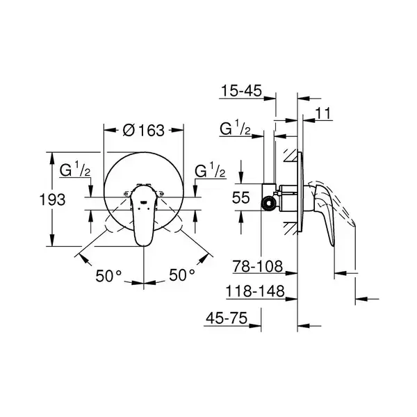 Смеситель однорычажный для душа Grohe Eurostyle Solid DN 15 (цвет - хром) комплект внешней и внутренней частей (23725003) фото 2 Aquada.com.ua Смеситель однорычажный для душа Grohe Eurostyle Solid DN 15 (цвет - хром) комплект внешней и внутренней частей (23725003) фото 2 Aquada.com.ua