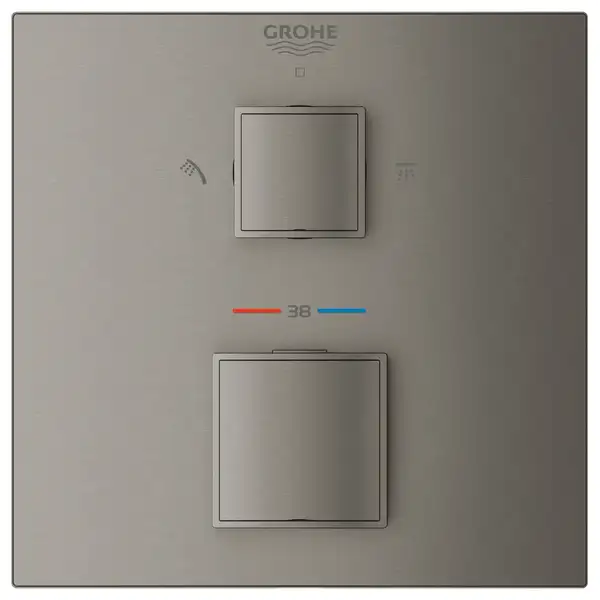 Термостат для душа с переключатилем на 2 положения Grohe Grohtherm Cube (цвет - тёмный графит, матовый), со встроенным запорным вентилем (24154AL0) фото 2 Aquada.com.ua