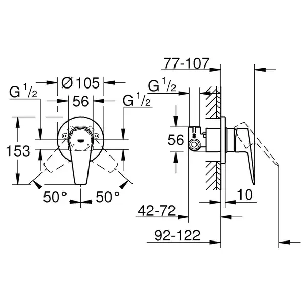 Одноважільний змішувач для душу Grohe BauEdge New (29040001) Одноважільний змішувач для душу Grohe BauEdge New (29040001)