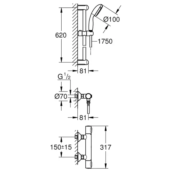 Змішувач термостат. для душу з гарнітурою Grohe Precision Flow (34841000)