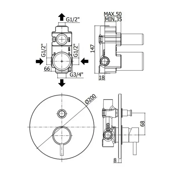 Paffoni Light Змішувач для душу на 2 споживачі, сталь (LIG015ST) Paffoni Light Змішувач для душу на 2 споживачі, сталь (LIG015ST)