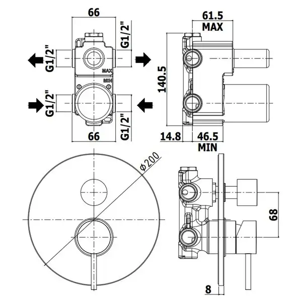 Paffoni Light Змішувач для душу 3 споживача, Медове золото (LIG019HG) Paffoni Light Змішувач для душу 3 споживача, Медове золото (LIG019HG)