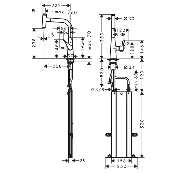 Смеситель Hansgrohe Metris Select M71 1jet, sBox для кухонной мойки (цвет - сталь) 73802800
