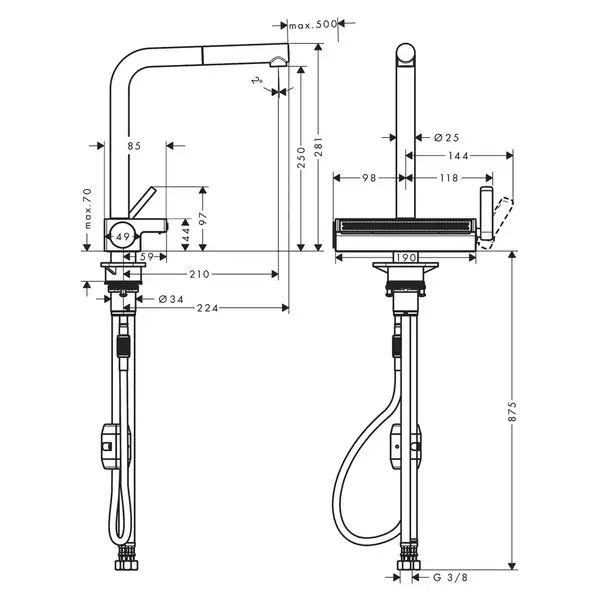 Hansgrohe Aquno Select M81 Смеситель для кухни, черный мат (73836670)