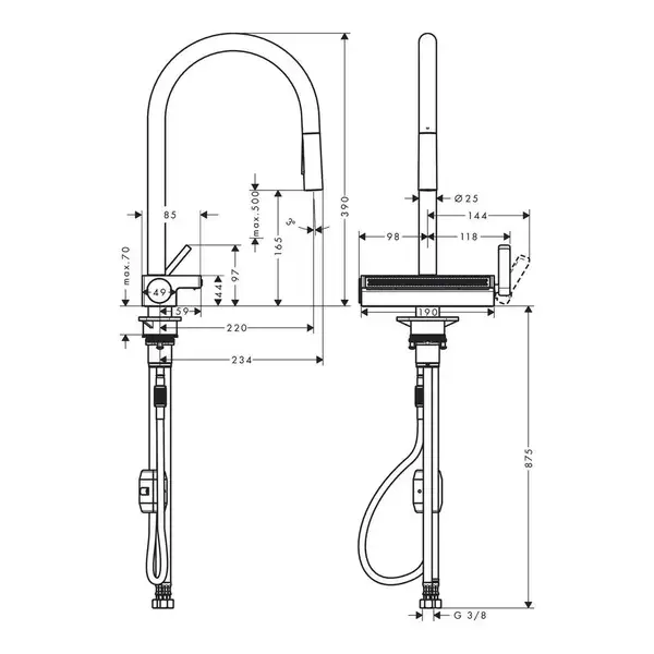 Hansgrohe Aquno Select 170 3jet Смеситель кухонный, хром (73837000) Hansgrohe Aquno Select 170 3jet Смеситель кухонный, хром (73837000)