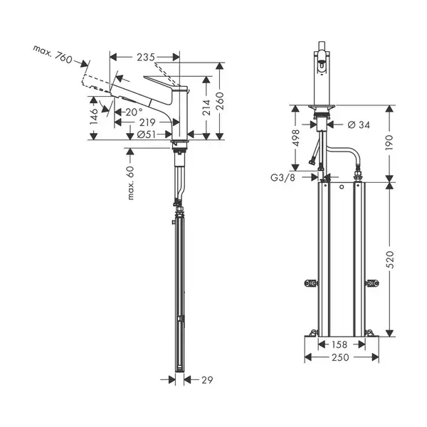 Кухонный смеситель 2 вида струи, sBox Hansgrohe Zesis M33 (цвет - чёрный матовый) 74821670 Кухонный смеситель 2 вида струи, sBox Hansgrohe Zesis M33 (цвет - чёрный матовый) 74821670