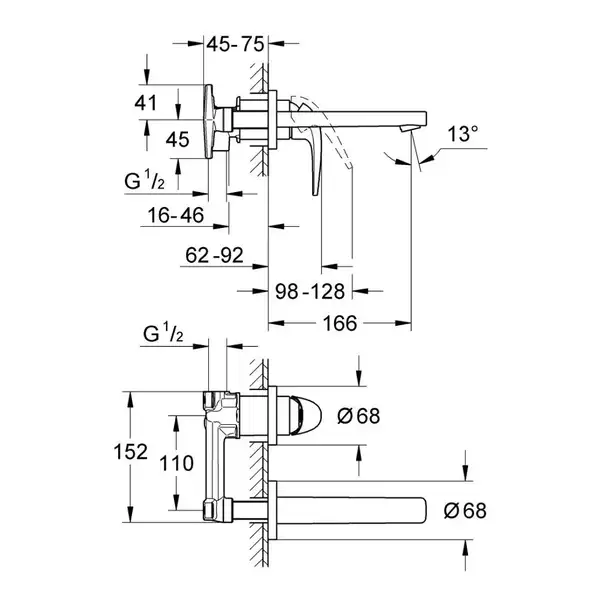Змішувач для раковини Grohe BauCurve на два отвори S-Size, хром (20288000) Змішувач для раковини Grohe BauCurve на два отвори S-Size, хром (20288000)