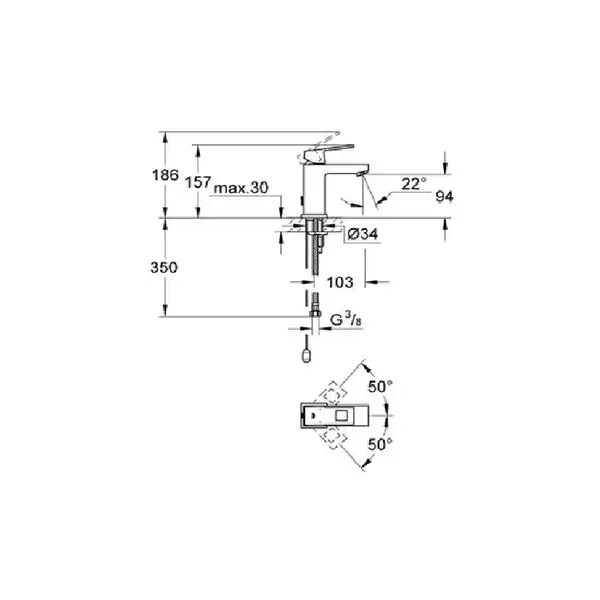Смеситель для раковины Grohe Eurocube 186 (цвет - хром) (23131000) фото 5 Aquada.com.ua Смеситель для раковины Grohe Eurocube 186 (цвет - хром) (23131000) фото 5 Aquada.com.ua
