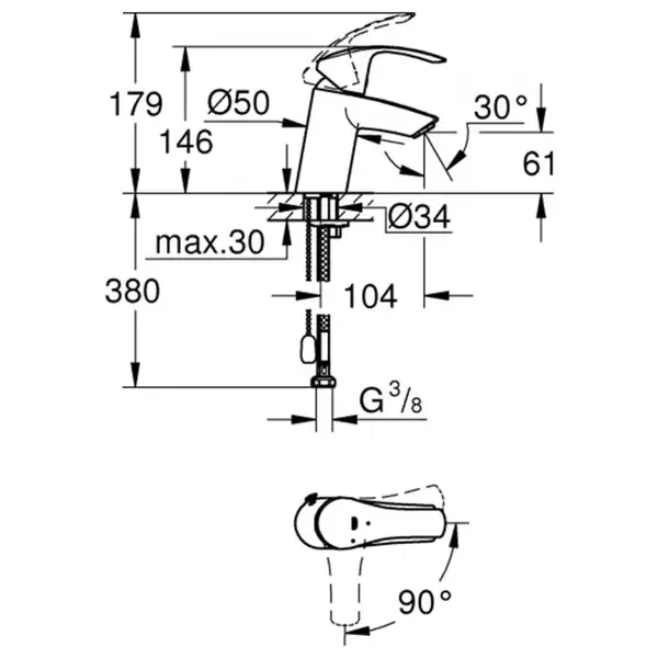 Змішувач для умивальника Grohe Eurosmart New S-SIZE, хром (23372002) Змішувач для умивальника Grohe Eurosmart New S-SIZE, хром (23372002)