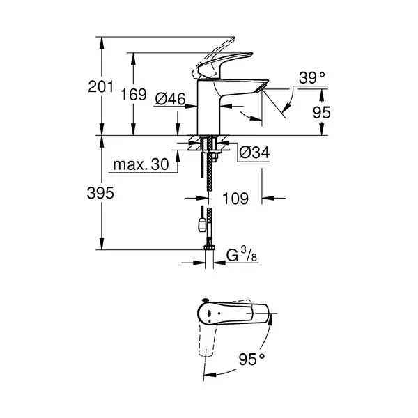 Grohe Eurosmart S-Size Смеситель для раковины, хром (23372003) Grohe Eurosmart S-Size Смеситель для раковины, хром (23372003)