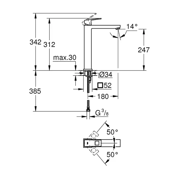 Змішувач для умивальника Grohe Eurocube XL-Size, сталь (23406DC0) Змішувач для умивальника Grohe Eurocube XL-Size, сталь (23406DC0)