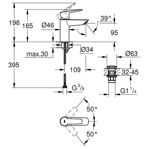 Grohe Start Смеситель для раковины S-Size, хром (23550002)