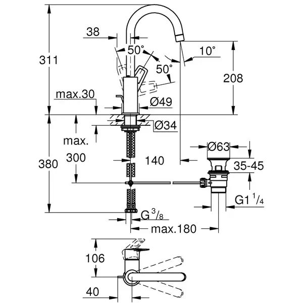 Змішувач для раковини L-розміру Grohe BauLoop New (23763001)