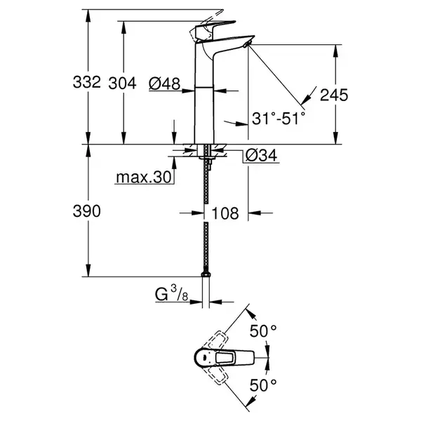 Grohe BauLoop New Смеситель для раковины XL, хром (23764001) Grohe BauLoop New Смеситель для раковины XL, хром (23764001)