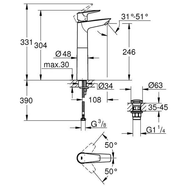 Grohe StartEdge Смеситель для раковины XL-Size, хром (23777001)