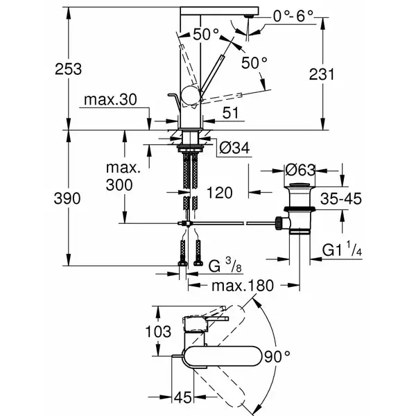 Змішувач для умивальника Grohe Plus L-Size, хром (23851003)