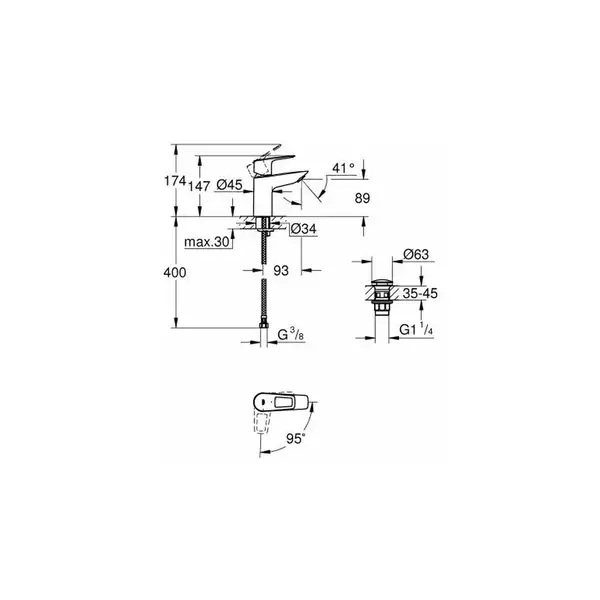 Змішувач для раковини Grohe BauLoop New S-Size з донним клапаном, хром (23883001) Змішувач для раковини Grohe BauLoop New S-Size з донним клапаном, хром (23883001)