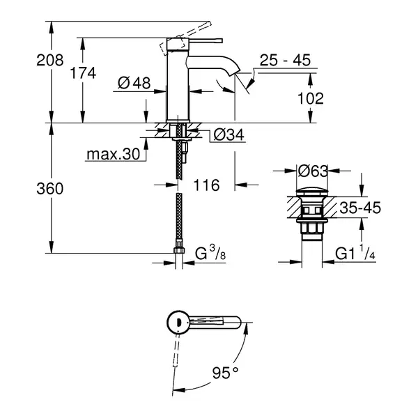 Змішувач для умивальника Grohe Essence New S-Size, хром (24179001)