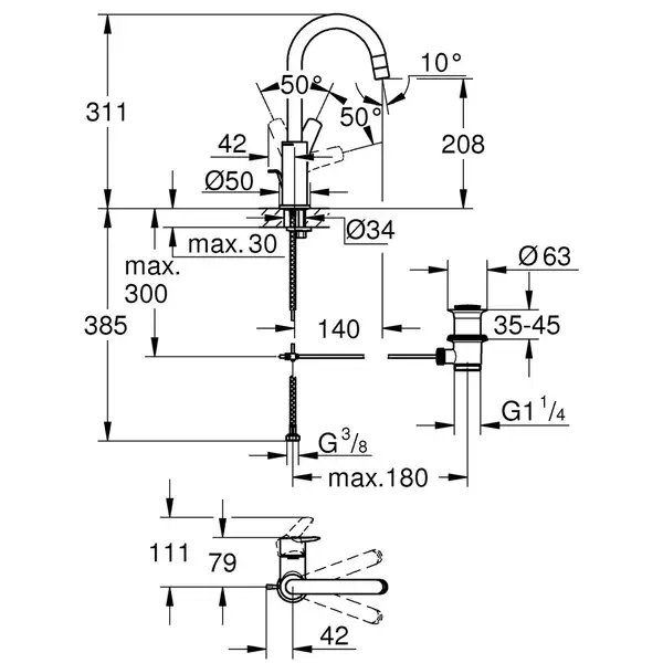 Grohe Start Змішувач для раковини L-Size, хром (24203002)