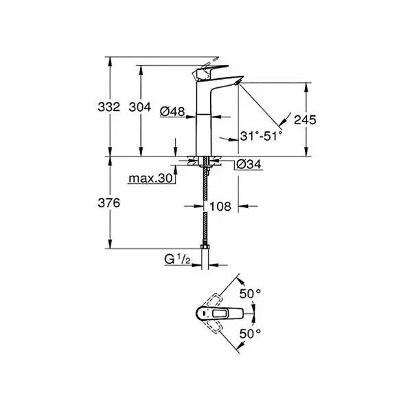 Змішувач на стільницю для раковини XL-розміру Grohe BauLoop New (32856001)