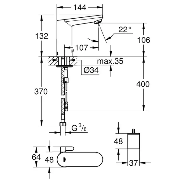 Інфрачервоний електронний змішувач для раковини Grohe Get E 36366001 Інфрачервоний електронний змішувач для раковини Grohe Get E 36366001