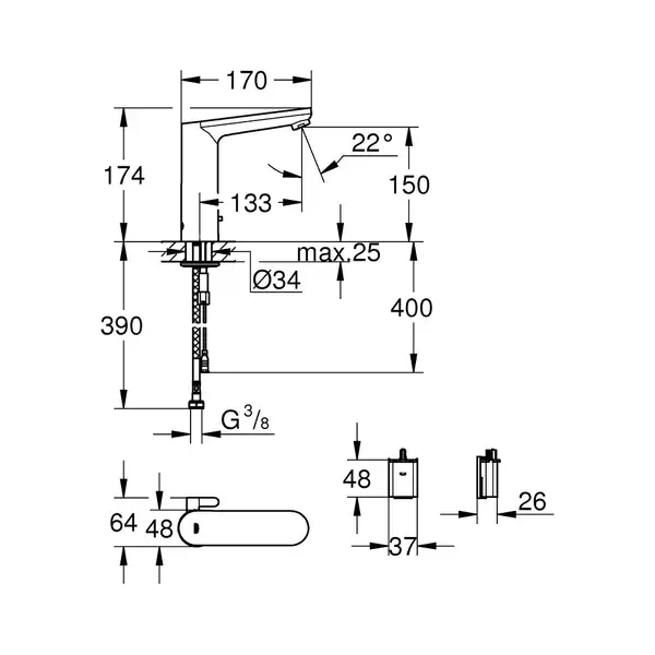 Змішувач для умивальника Grohe Eurosmart L-Size Cosmopolitan E 6V, хром (36422000)
