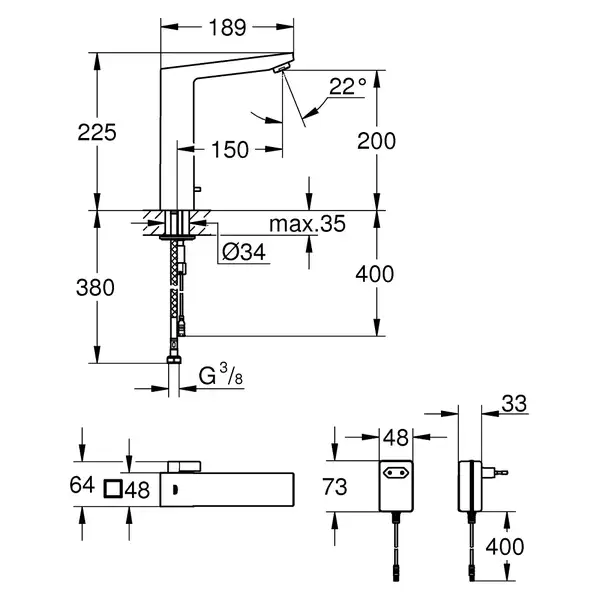 Інфрачервоний змішувач для раковини 1/2 GROHE Eurocube E 220V (36440000)