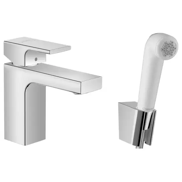 Смеситель для раковины 100 Hansgrohe Vernis Shape (цвет - хром), с гигиеническим душем (71216000) фото 1 Aquada.com.ua Смеситель для раковины 100 Hansgrohe Vernis Shape (цвет - хром), с гигиеническим душем (71216000) фото 1 Aquada.com.ua