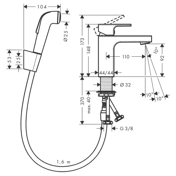 Смеситель для раковины 100 Hansgrohe Vernis Shape (цвет - хром), с гигиеническим душем (71216000) фото 2 Aquada.com.ua Смеситель для раковины 100 Hansgrohe Vernis Shape (цвет - хром), с гигиеническим душем (71216000) фото 2 Aquada.com.ua