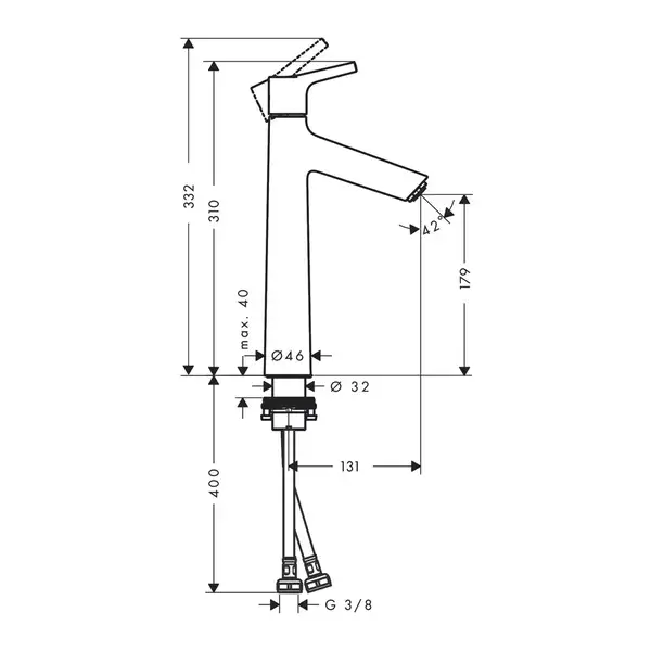 Змішувач для раковини 190 Hansgrohe Talis S (колір - чорний шліфований хром), без донного клапана 72032340 Змішувач для раковини 190 Hansgrohe Talis S (колір - чорний шліфований хром), без донного клапана 72032340