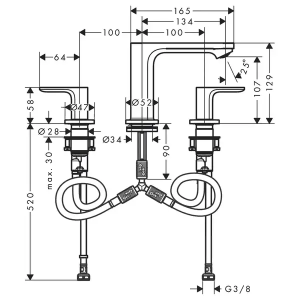 Смеситель для раковины 110 Hansgrohe Rebris S (цвет - хром), с донным клапаном 72530000 Смеситель для раковины 110 Hansgrohe Rebris S (цвет - хром), с донным клапаном 72530000